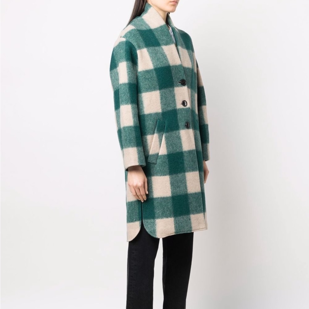 Isabel Marant Etoile Gabriel Checked Single-Breasted Green Coat. Size 36.